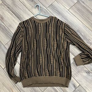 Men's Patterned Crewneck Sweater - Black and Brown Vintage Style Perfect Fall